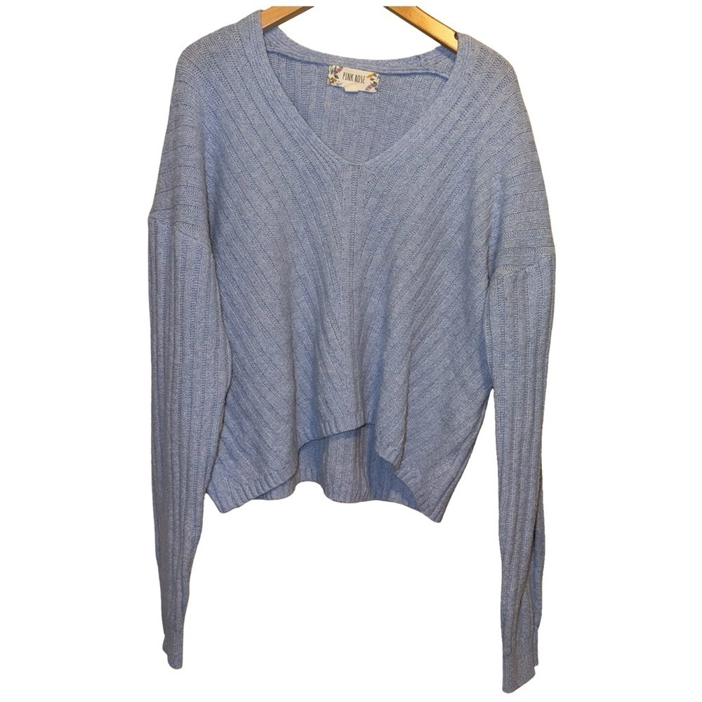 Pink Rose Light Blue V-Neck Sweater